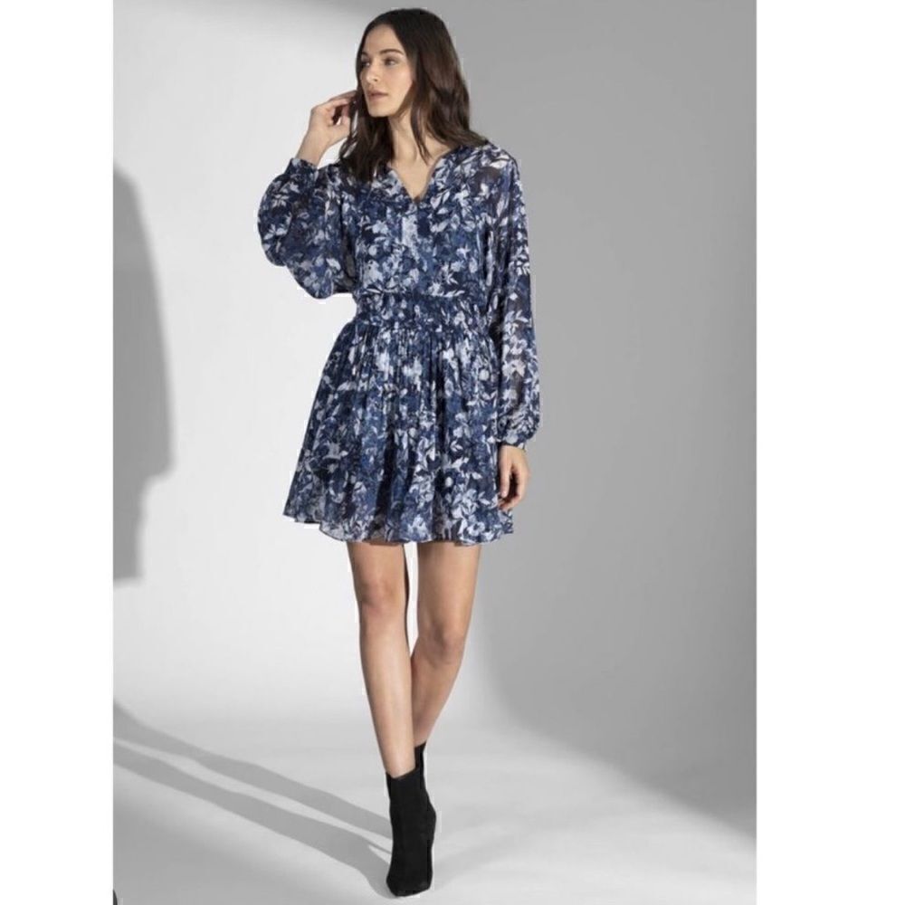 Shoshanna Blue Floral Alura Blouson Dress